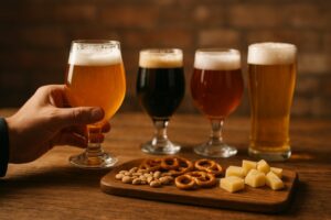 plusieurs bières sur la table d'un bar à l'apéro