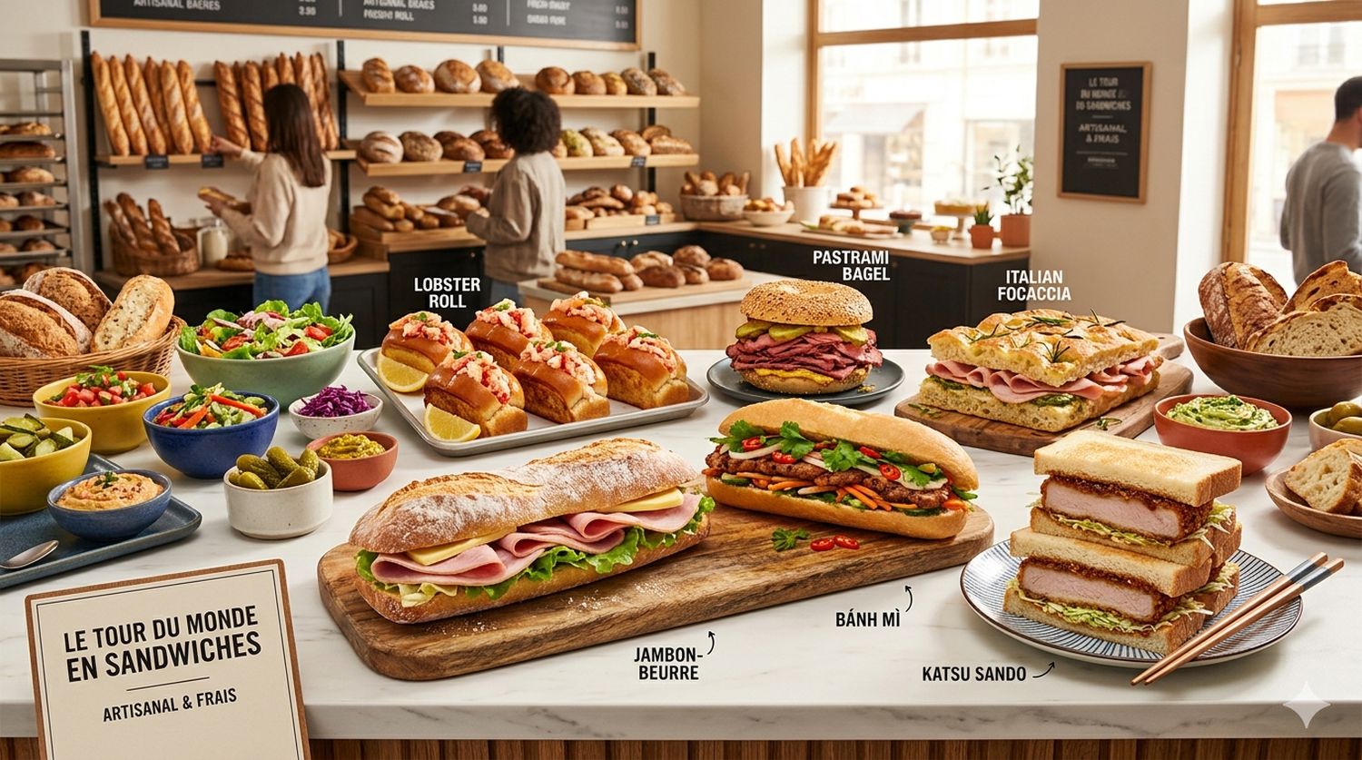 illustration des différents délicieux sandwich traditionnel comme le jambon beurre en france