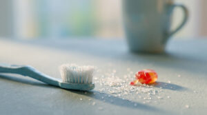 brosse a dent dans une sale de bain
