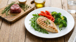 tranche de blanc de poulet dans son assiette